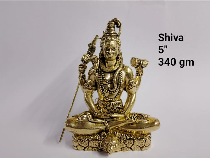 Navkara Brass Lord Shiva Idol – 5 Inch | Antique Gold Finish | 340 gm | Bholenath Sitting Statue for Home Temple, Office, Pooja Room, Meditation & Spiritual Decor