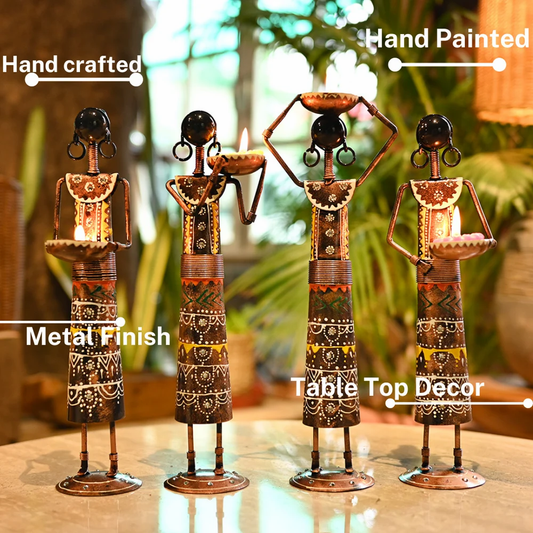 Metal Labour Lady Set in Black Color | Handcrafted Decorative Figurines | Artistic Home & Office Table Decor Showpiece