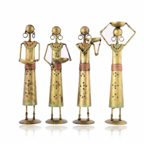 Decorative Metal Antique Labour Lady Showpiece Set | Handmade Art Sculpture for Living Room Decor