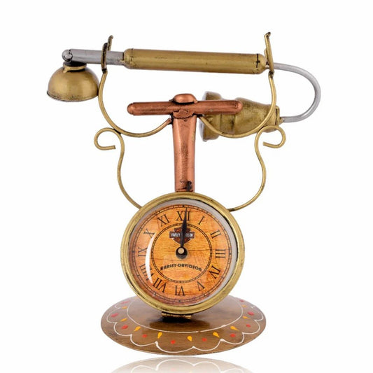 Handcrafted Metal Antique Telephone with Clock | Classic Vintage Home Decoration Piece | Unique Table Clock & Retro Showpiece