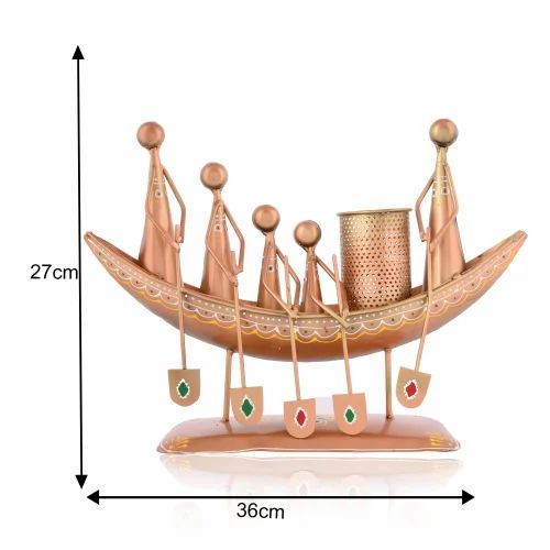 Metal Boat Pen Stand | Handcrafted Nautical-Style Desk Organizer | Decorative Table Accessory for Home & Office Décor