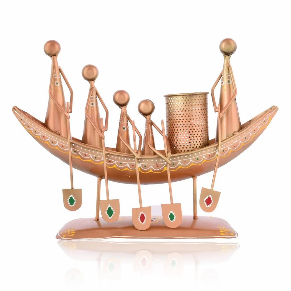 Metal Boat Pen Stand | Handcrafted Nautical-Style Desk Organizer | Decorative Table Accessory for Home & Office Décor