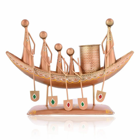 Metal Boat Pen Stand | Handcrafted Nautical-Style Desk Organizer | Decorative Table Accessory for Home & Office Décor