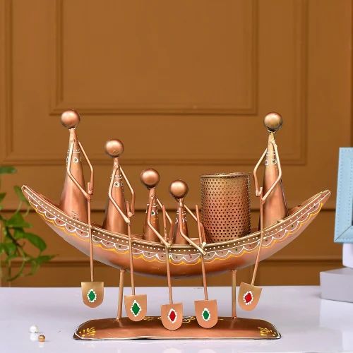 Metal Boat Pen Stand | Handcrafted Nautical-Style Desk Organizer | Decorative Table Accessory for Home & Office Décor