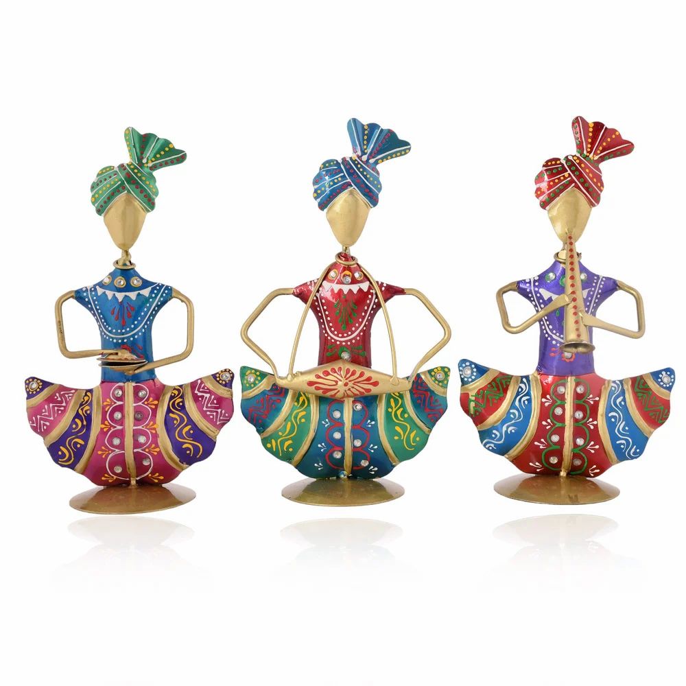 Handmade Metal Sitting Sardar Musician Set | Artistic Folk Musician Showpiece for Table & Living Room Décor | Indian Cultural Gift Set