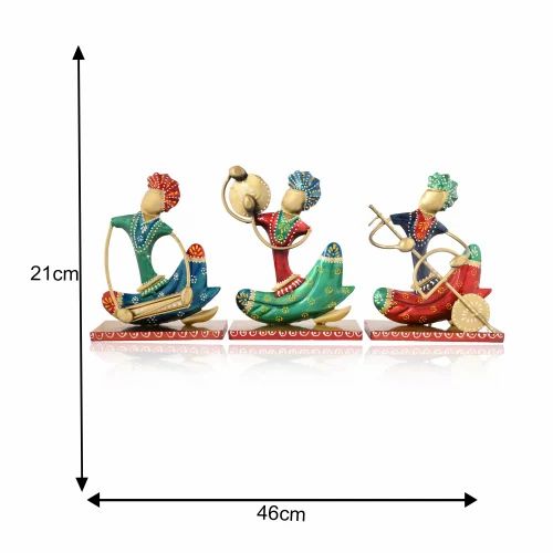 Handmade Metal Nagpur Lite Musician Set | Artistic Decorative Showpieces for Table & Living Room Décor | Rajasthani Folk Musician Sculpture Set