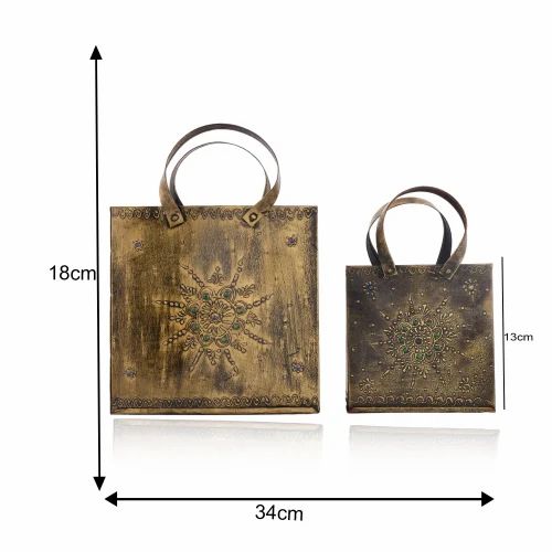 Metal Bag Decorative Showpiece Set for Home Décor | Handcrafted Art Piece for Living Room, Table & Gift Decoration | Premium Metal Handbag Figurine
