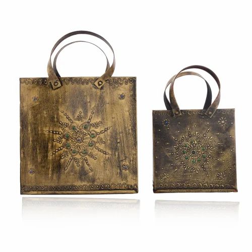 Metal Bag Decorative Showpiece Set for Home Décor | Handcrafted Art Piece for Living Room, Table & Gift Decoration | Premium Metal Handbag Figurine