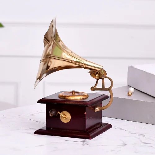 Metal Decorative Antique Gramophone | Retro Music Showpiece for Table, Living Room & Gift Purpose