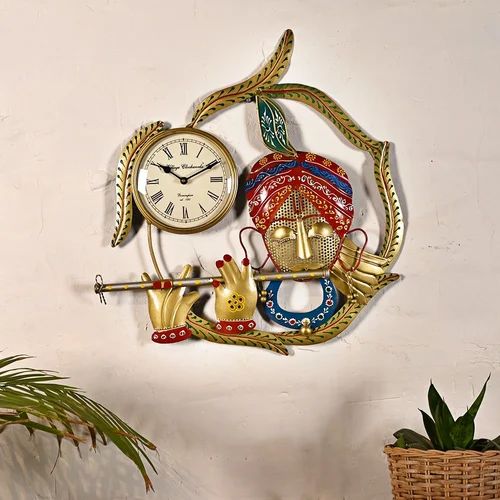 Decorative Metal Krishna Wall Clock for Interior Décor | Elegant Handcrafted Timepiece for Home & Office Walls