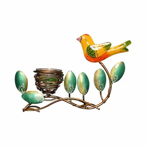 Metal Bird Leaf T Lite Holder | Decorative Tealight Candle Stand for Home & Table Decor