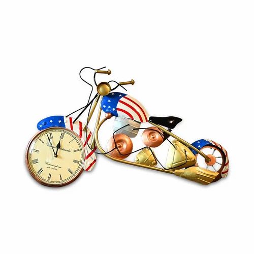 Handcrafted Metal American Bike Showpiece with Clock | Retro Home & Office Decoration Piece