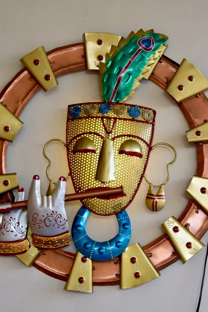 Murli Krishna Metal Wall Art | Handcrafted Wall Hanging for Home & Temple Decoration