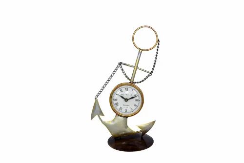 Metal Anchor Table Clock | Nautical Style Decorative Timepiece for Home, Office & Study Table Decor