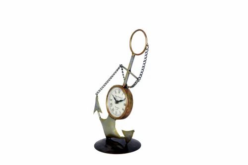 Metal Anchor Table Clock | Nautical Style Decorative Timepiece for Home, Office & Study Table Decor
