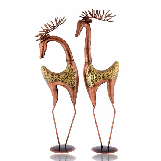 Metal 2 Deer Set | Handmade Decorative Deer Sculptures for Living Room, Table & Shelf Décor | Premium Artistic Metal Craft Gift Item