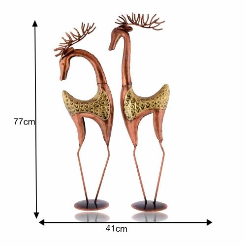 Metal 2 Deer Set | Handmade Decorative Deer Sculptures for Living Room, Table & Shelf Décor | Premium Artistic Metal Craft Gift Item